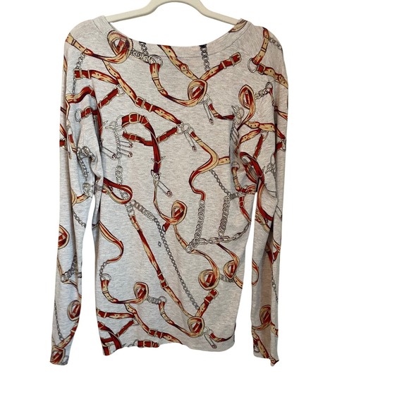 Cliche Equestrian Chain Belt Print Sweater Tan Size M Old Money Heritage Luxury - Picture 2 of 9